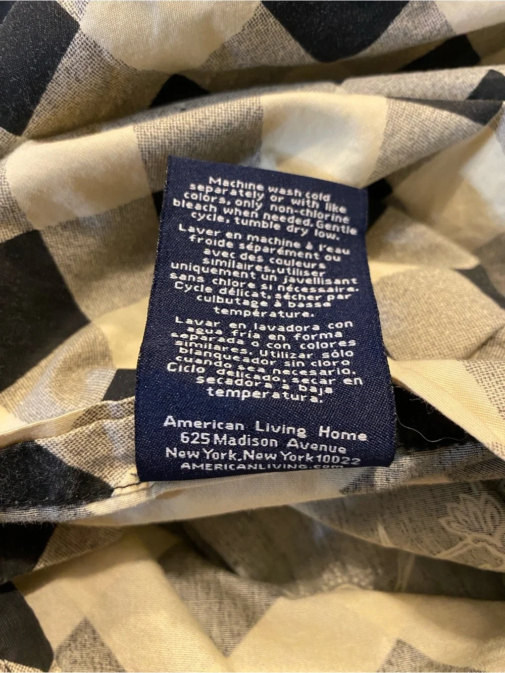 Set of 2 American Living 100% cotton black tan gingham plaid floral King shams